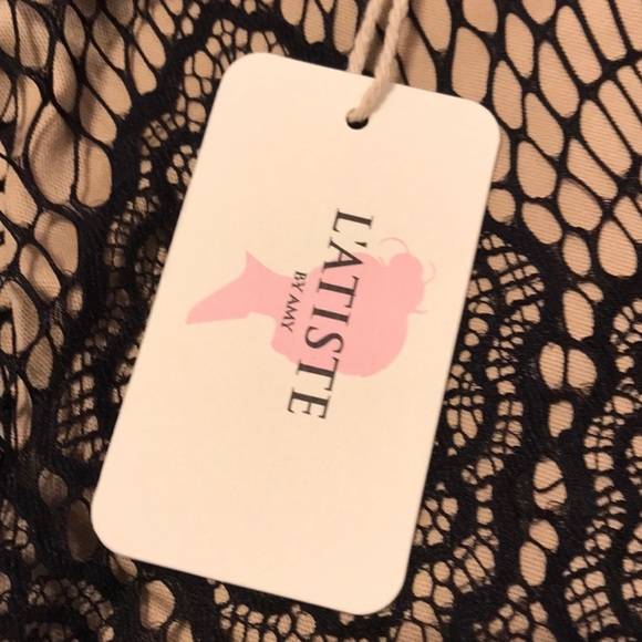 NWT L’ATISTE Black Lace Mini Match Set Top & Mini Skirt (Top L, Bottom S) - Picture 6 of 8